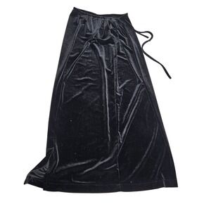Vtg y2k XOXO Sz S Whimsigoth Black Velvet Maxi Skirt with Slits Drawstring Waist